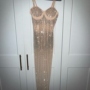 Elegant Sequin Maxi Dress in Nude